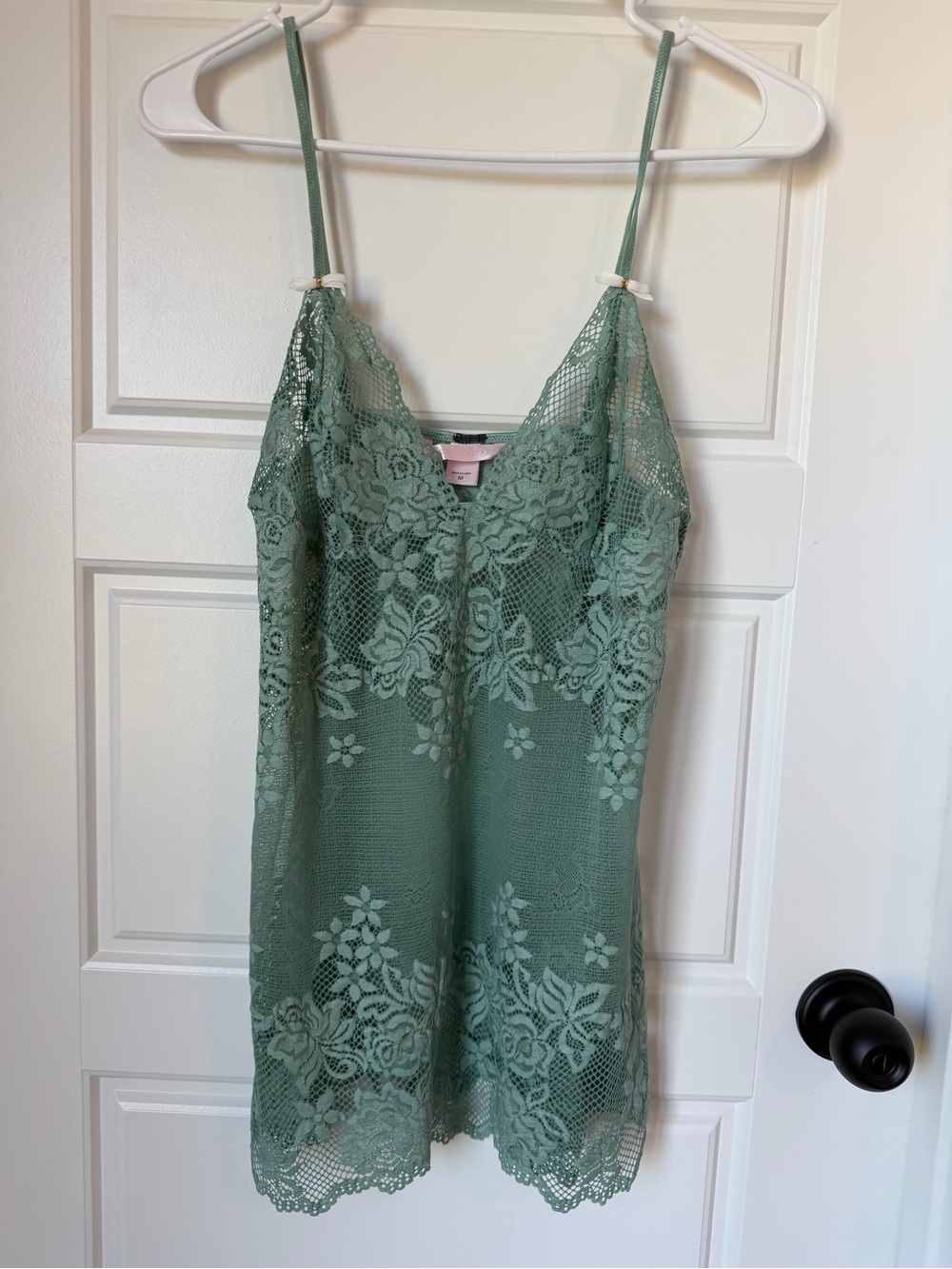 Vintage 2003 Victoria's Secret Sage Green Floral Lace Chemise Slip M